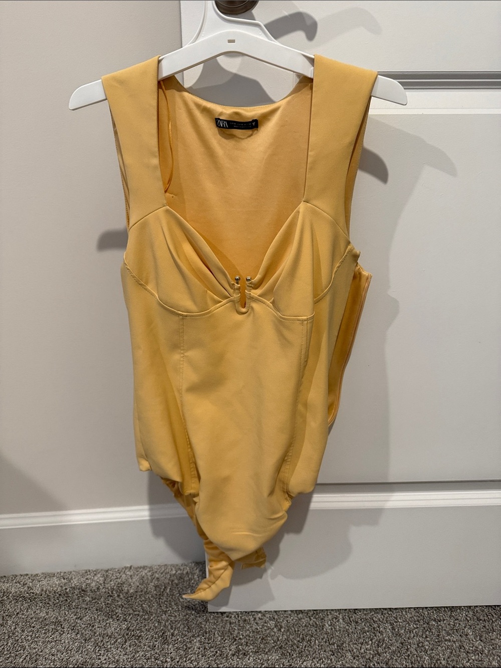 Zara Mustard Yellow Structured Bust Ring-Detail Bodysuit